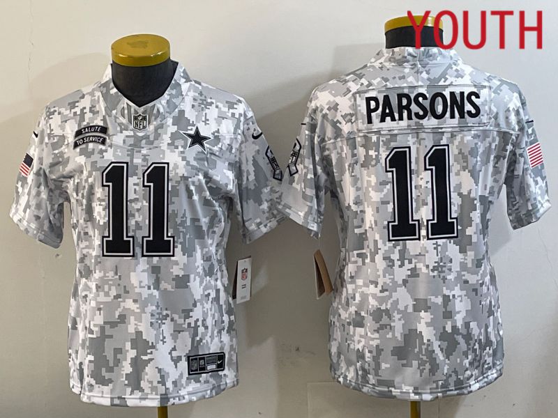 Youth Dallas Cowboys 11 Parsons Nike Arctic Camo 2024 Salute to Service Limited NFL Jersey style 1